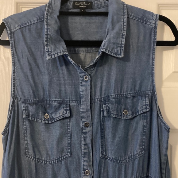 Velvet Heart Sleeveless Denim Midi Dress - Blue - Picture 3 of 6